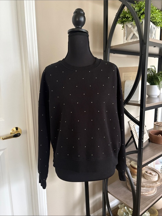 C & C California Tops - Black Crewneck Sweatshirt with Subtle Stud Details